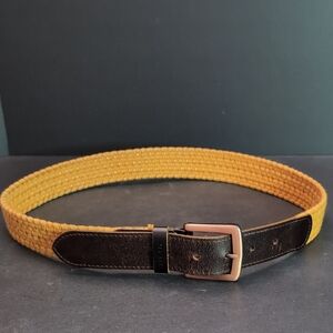 Ted Baker Galen Cow Leather Belt,Woven In Mustard Yellow,S/M.